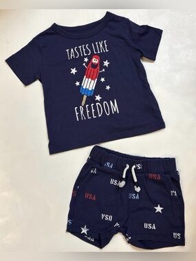 Navy 'Tastes Like Freedom' Kids Tee & Shorts Set 18 Month - Patriotic Print